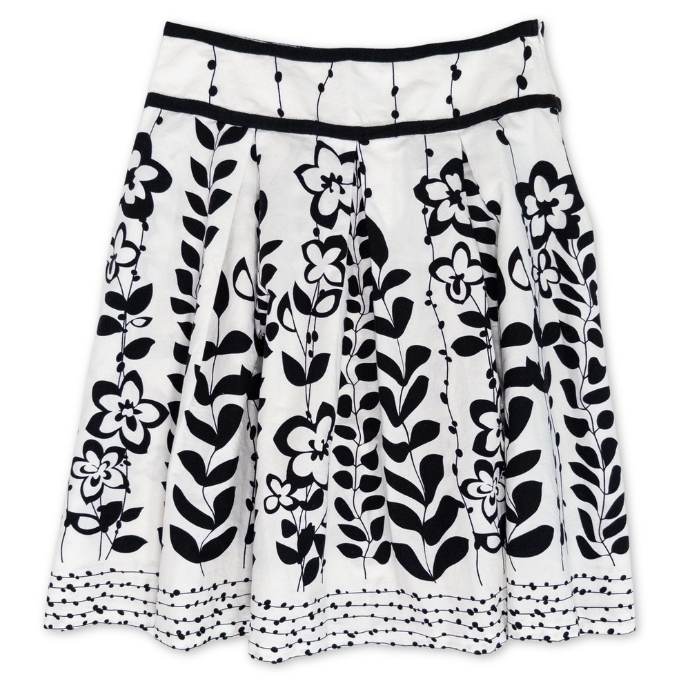 Claudia Richards A-Line Skirt Womens M Black Floral Scandinavian Print Midi